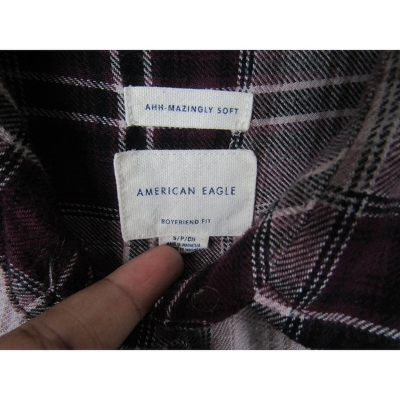 American Eagle Ahh-Mazingly Soft Women's Burgundy Plaid Small Shirt - Picture 3 of 5